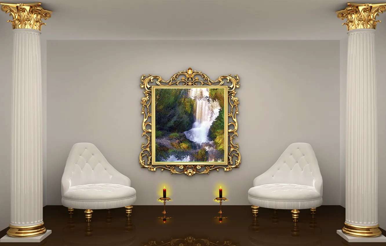 Photo wallpaper two, candles, Room, chairs, two, carved, Collon, painting gold