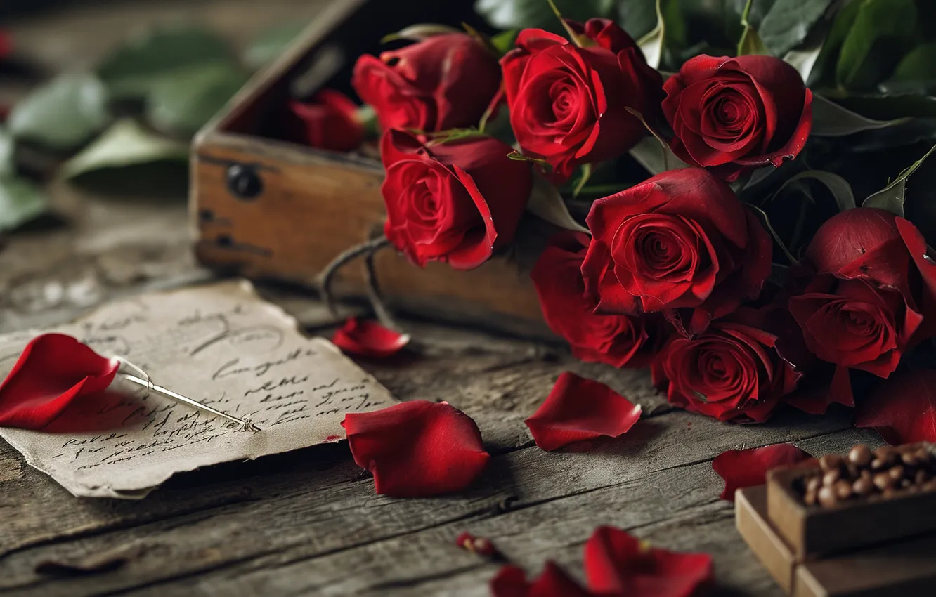 Photo wallpaper love, flowers, gift, romance, heart, roses, love, Valentine's day