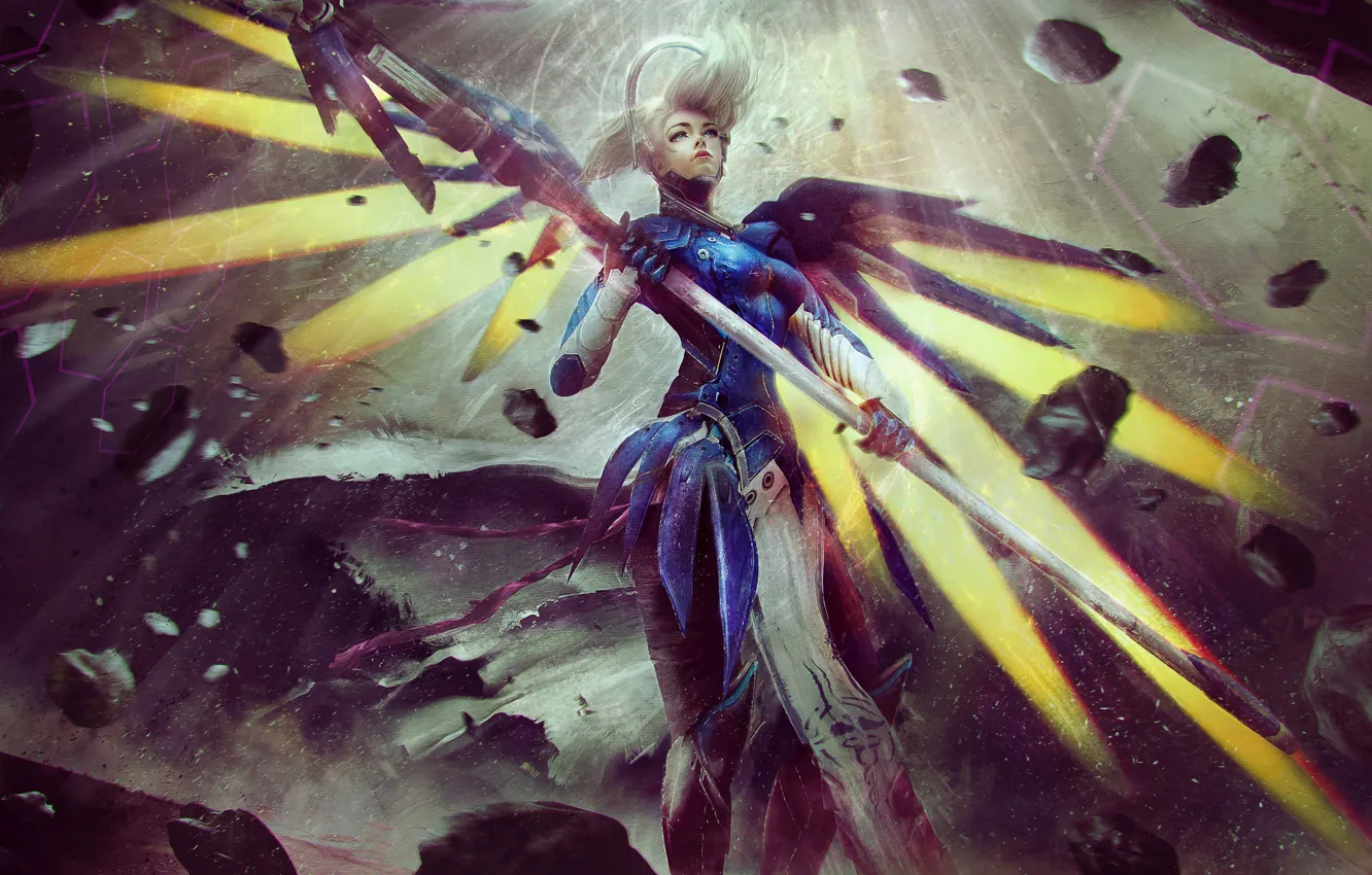 Photo wallpaper look, art, beauty, Blizzard, Overwatch, Mercy, Angela Ziegler