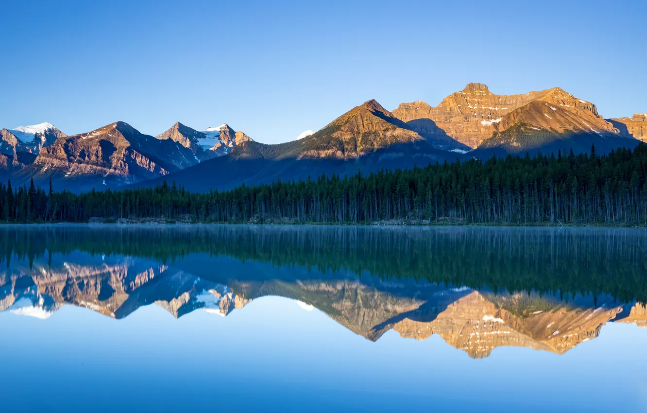 Photo wallpaper mountains, reflection, Canada, Albert, Banff National Park, Herbert Lake, Lake Herbert