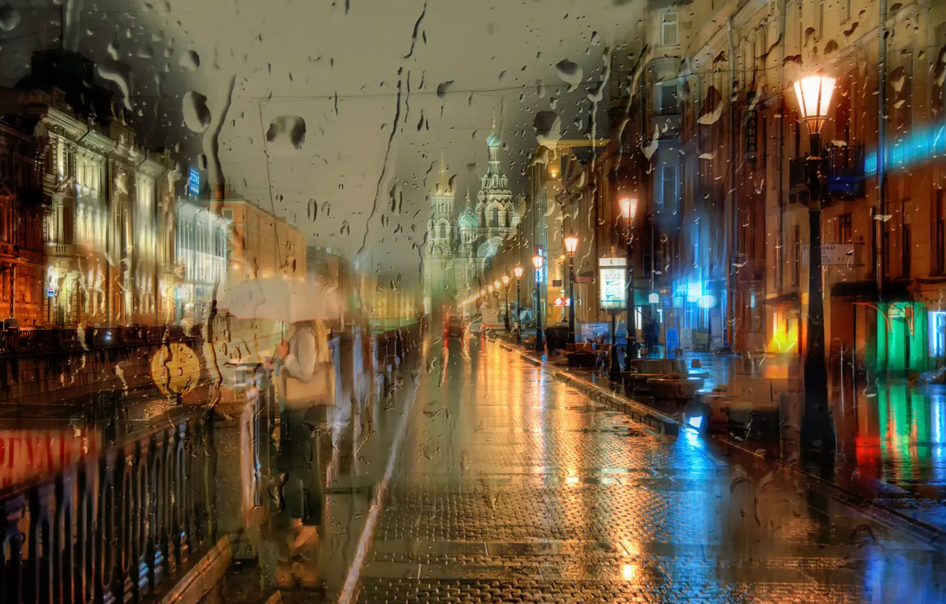 Photo wallpaper girl, umbrella, Saint Petersburg, the rain