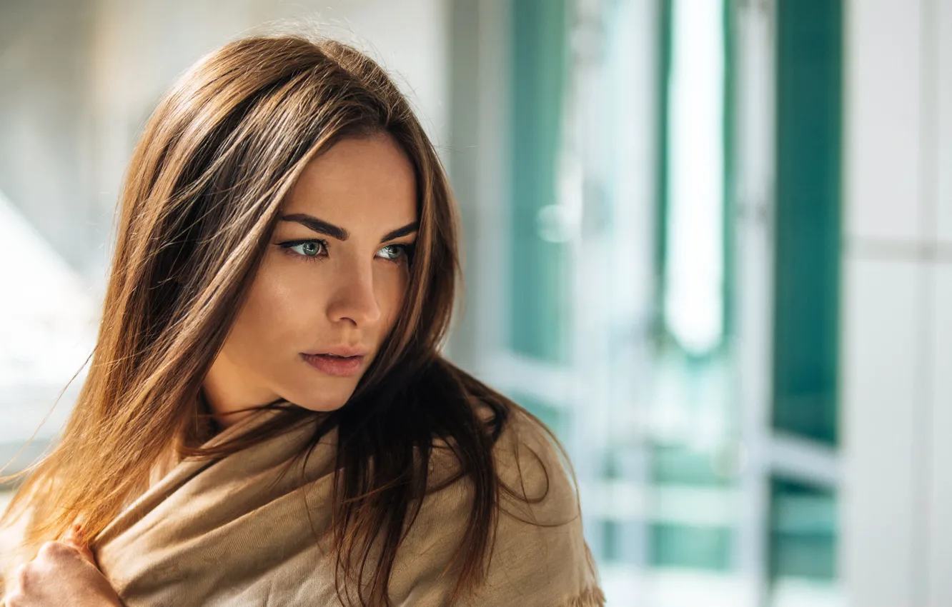 Photo wallpaper portrait, makeup, hairstyle, brown hair, beauty, shawl, bokeh