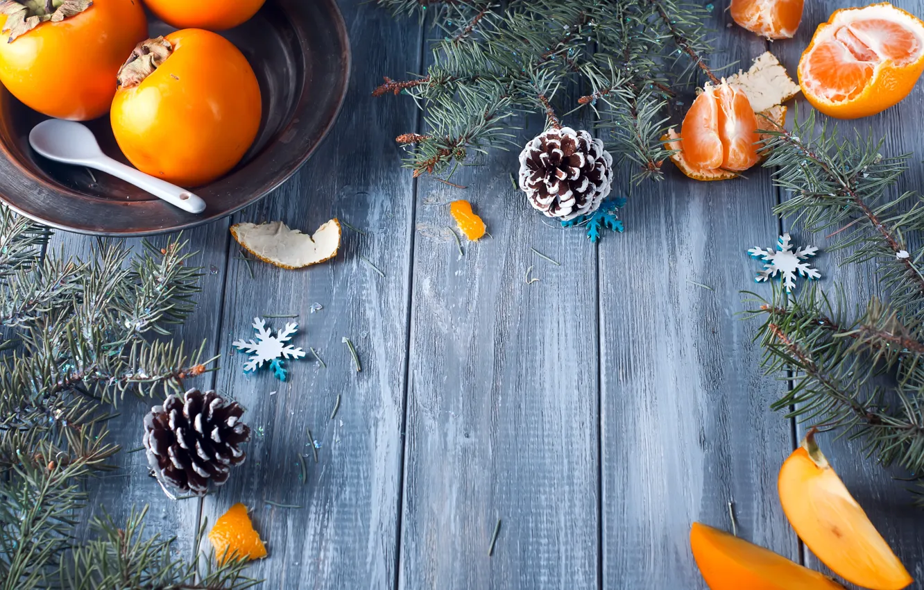 Photo wallpaper decoration, New Year, Christmas, Christmas, wood, winter, fruit, New Year