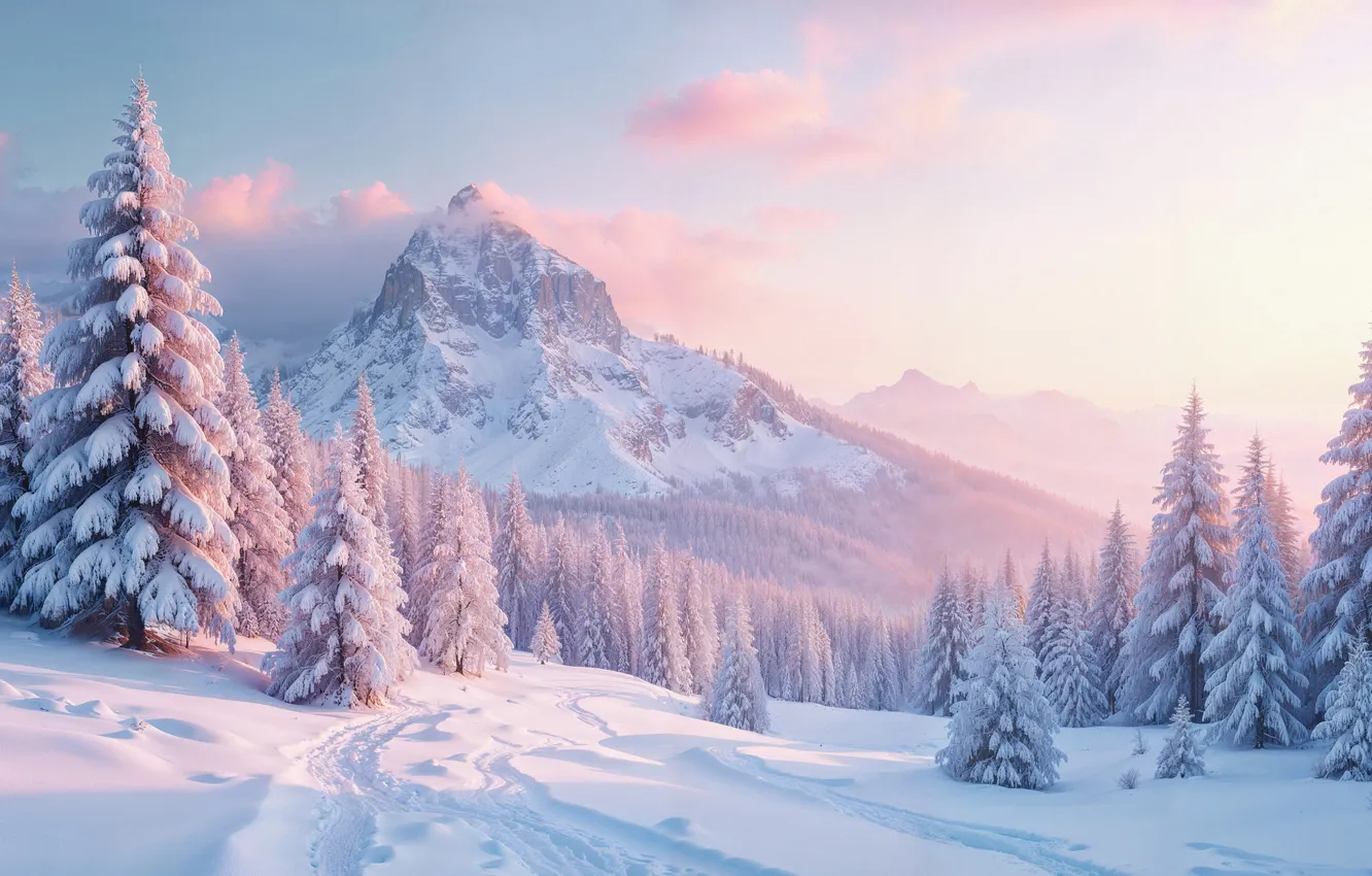 Photo wallpaper winter, forest, snow, trees, mountains, nature, tree, forest