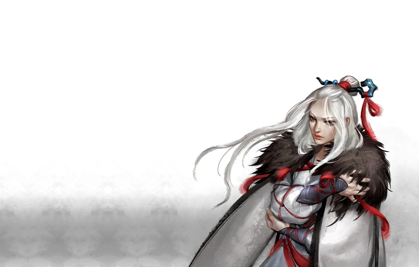 Photo wallpaper girl, warrior, fantasy, art, tape, Cape, kanzashi