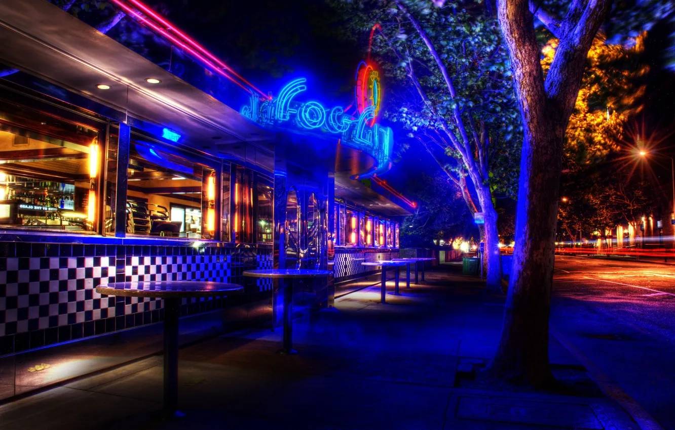 Photo wallpaper night, CA, USA, night, California, San Francisco, diner, Diner
