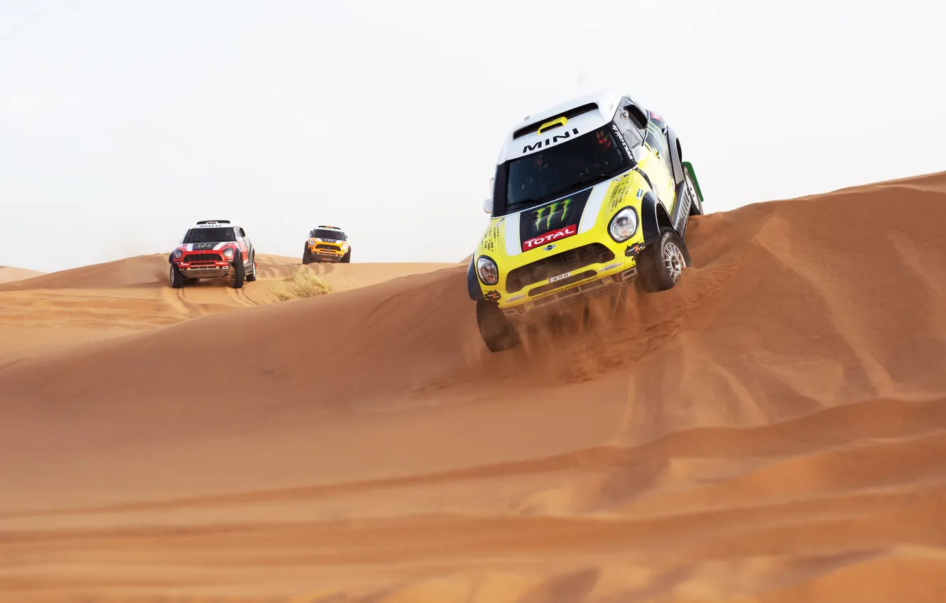 Photo wallpaper sand, auto, orange, yellow, red, race, Mini, mini