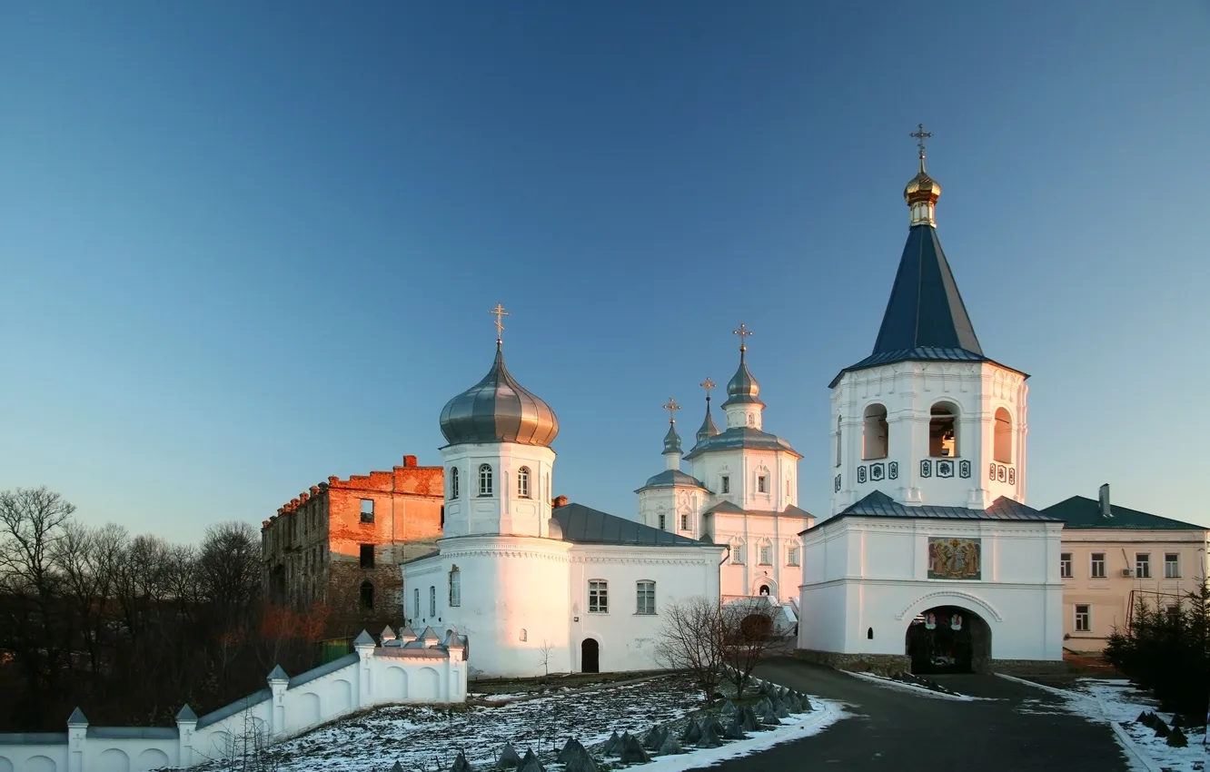 Photo wallpaper winter, snow, the fence, home, Church, Cathedral, the monastery, ABODE