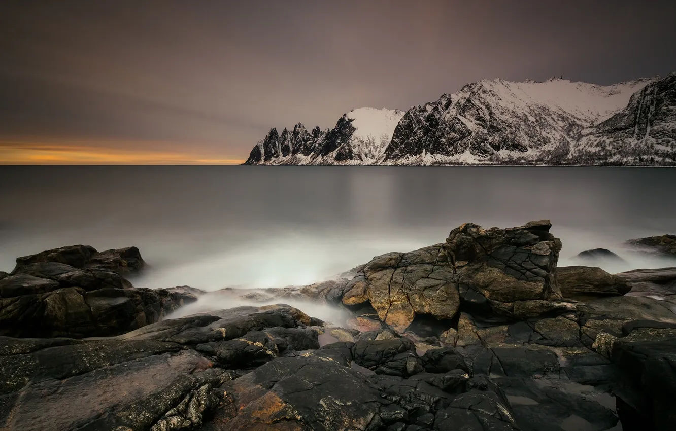 Photo wallpaper sea, mountains, Norway