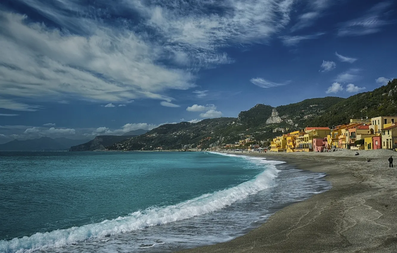 Photo wallpaper mountains, coast, Italy, Italy, The Ligurian sea, Liguria, Liguria, Varigotti
