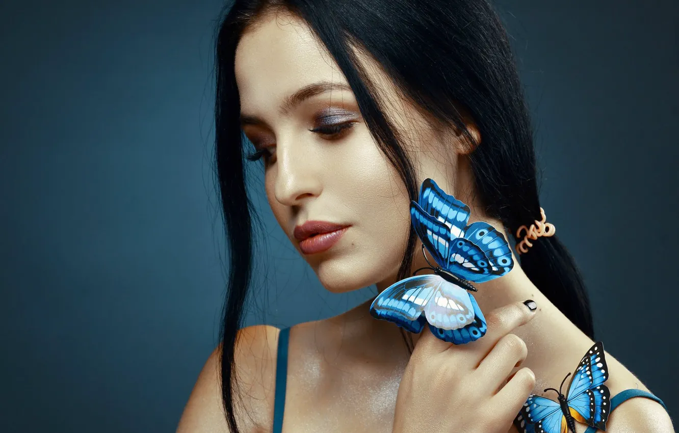 Photo wallpaper girl, face, butterfly, makeup