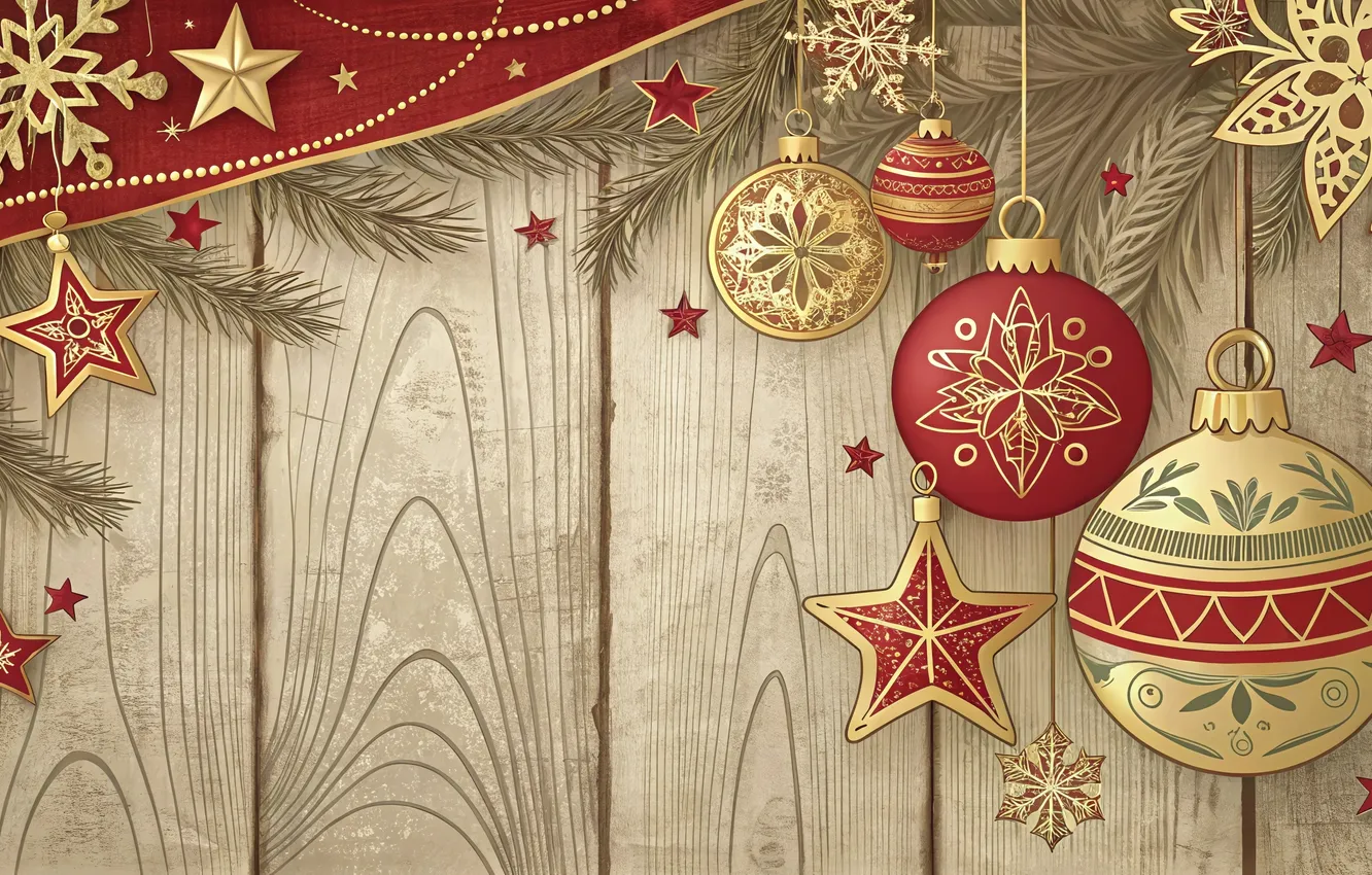 Photo wallpaper balls, pattern, Board, new year, Christmas, needles, ornament, AI art
