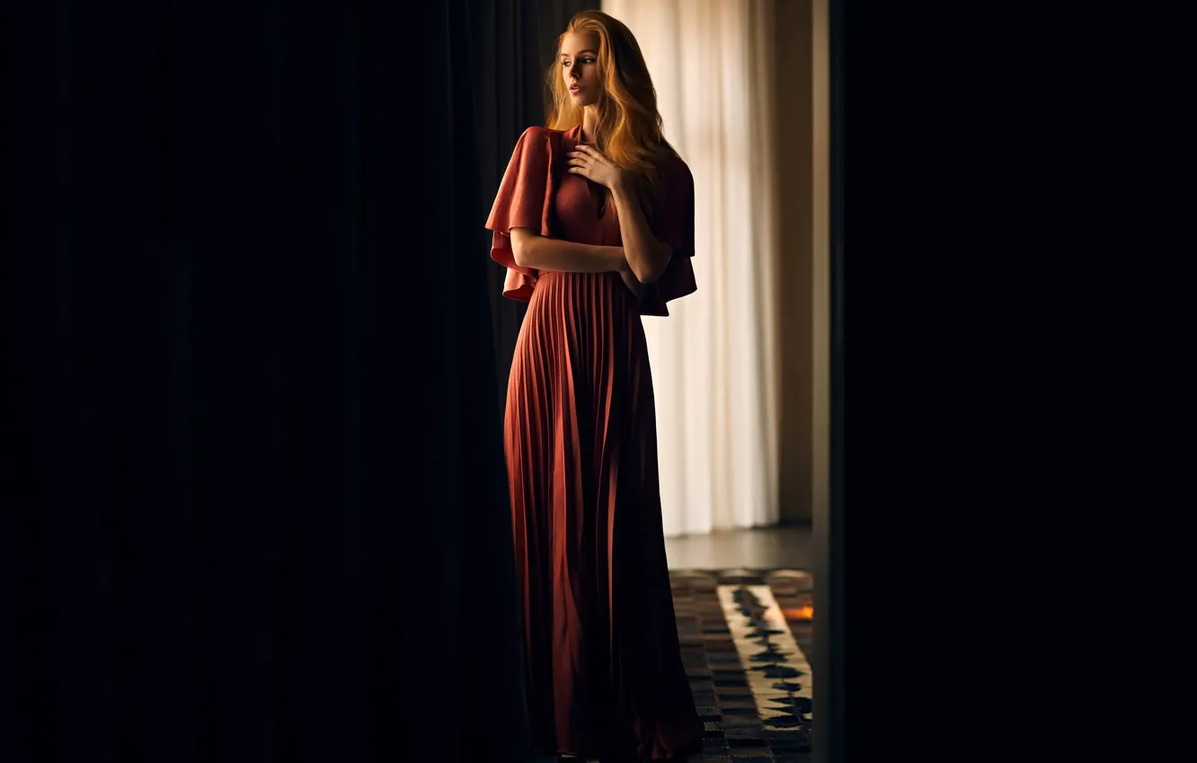 Photo wallpaper room, model, portrait, makeup, figure, slim, dress, hairstyle