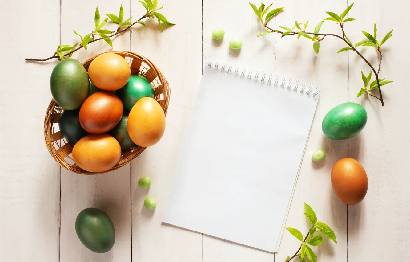 Photo wallpaper paper, holiday, plant, food, eggs, Easter, Notepad, painted eggs
