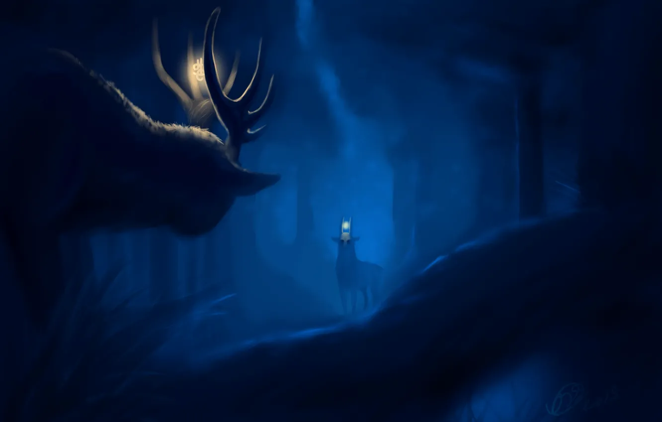 Photo wallpaper forest, night, animal, art