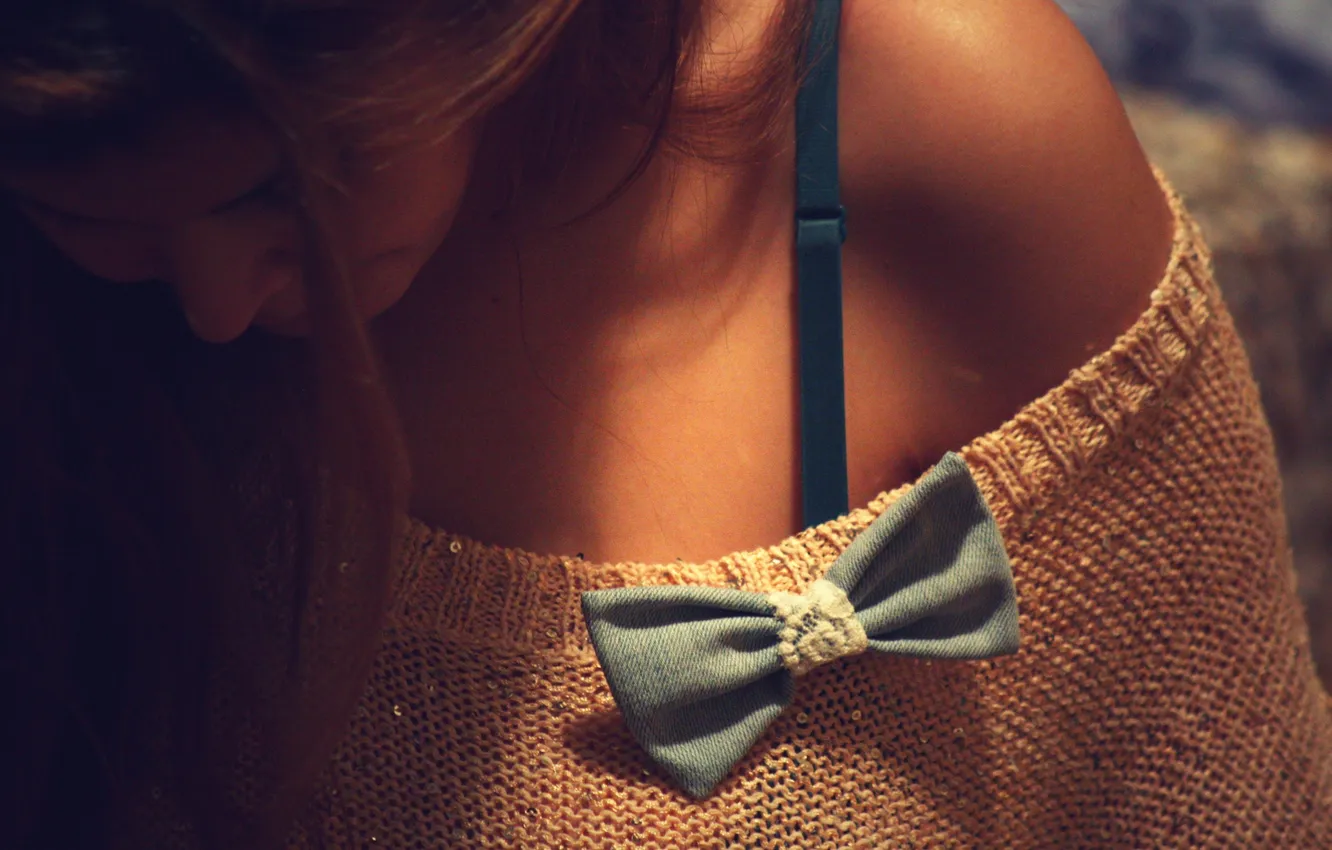 Photo wallpaper girl, bow, shoulders, bow, straps
