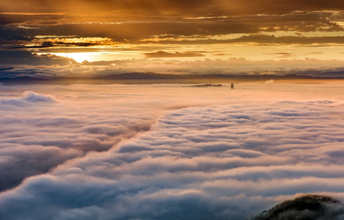 Photo wallpaper the sky, sunset, fog