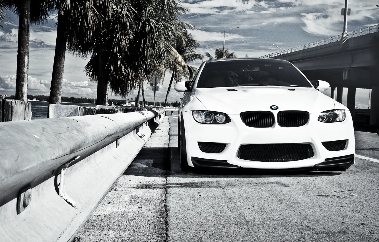 Photo wallpaper white, bridge, BMW, BMW, the fence, white, E92