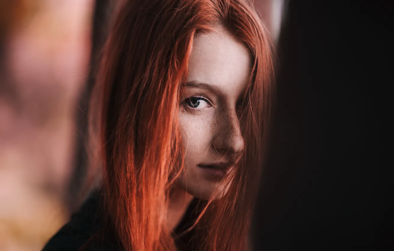 Photo wallpaper girl, portrait, freckles, red