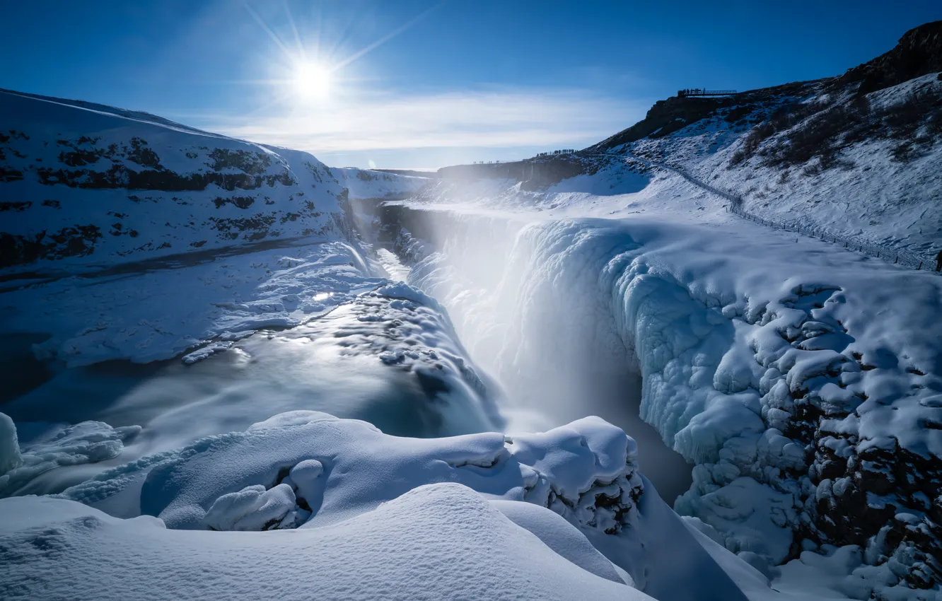Photo wallpaper winter, waterfall, Iceland, Iceland, Gullfoss, Gullfoss