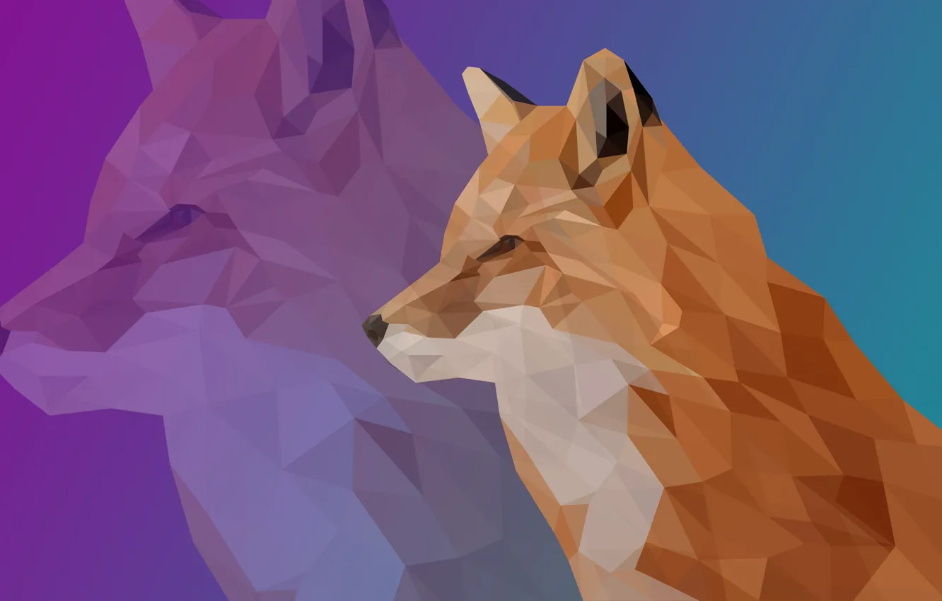 Photo wallpaper Fox, turquoise, polygon, fox, low, poly, low poly, SIRENIA