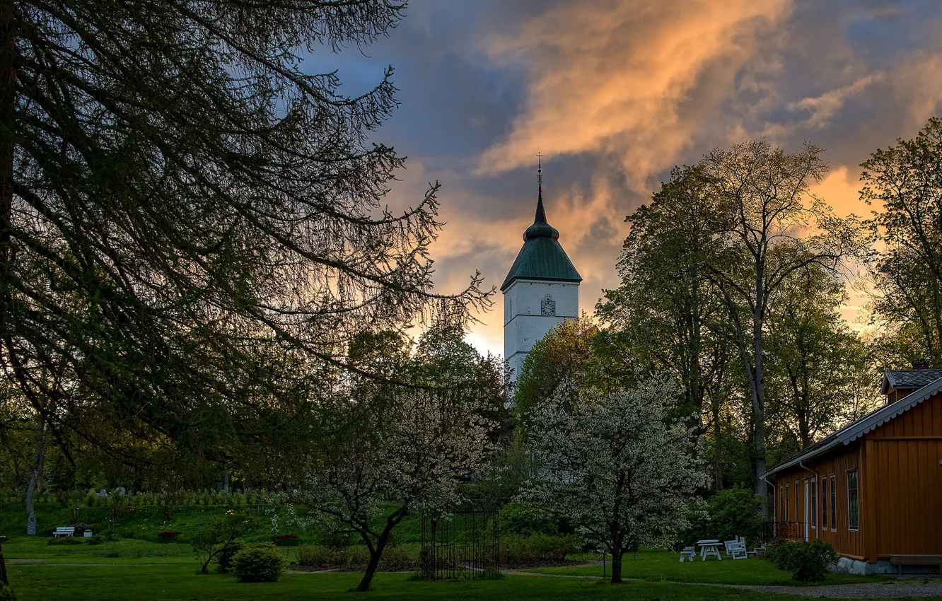 Photo wallpaper spring, Norway, Church, Værnes church