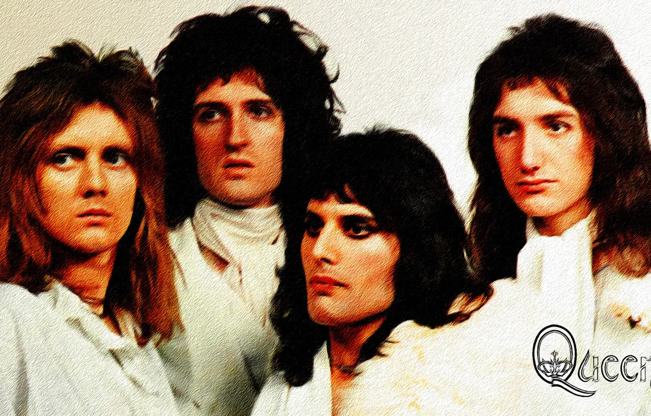 Photo wallpaper Wallpaper, figure, painting, canvas, Queen, Freddie Mercury, Brian May, Roger Taylor