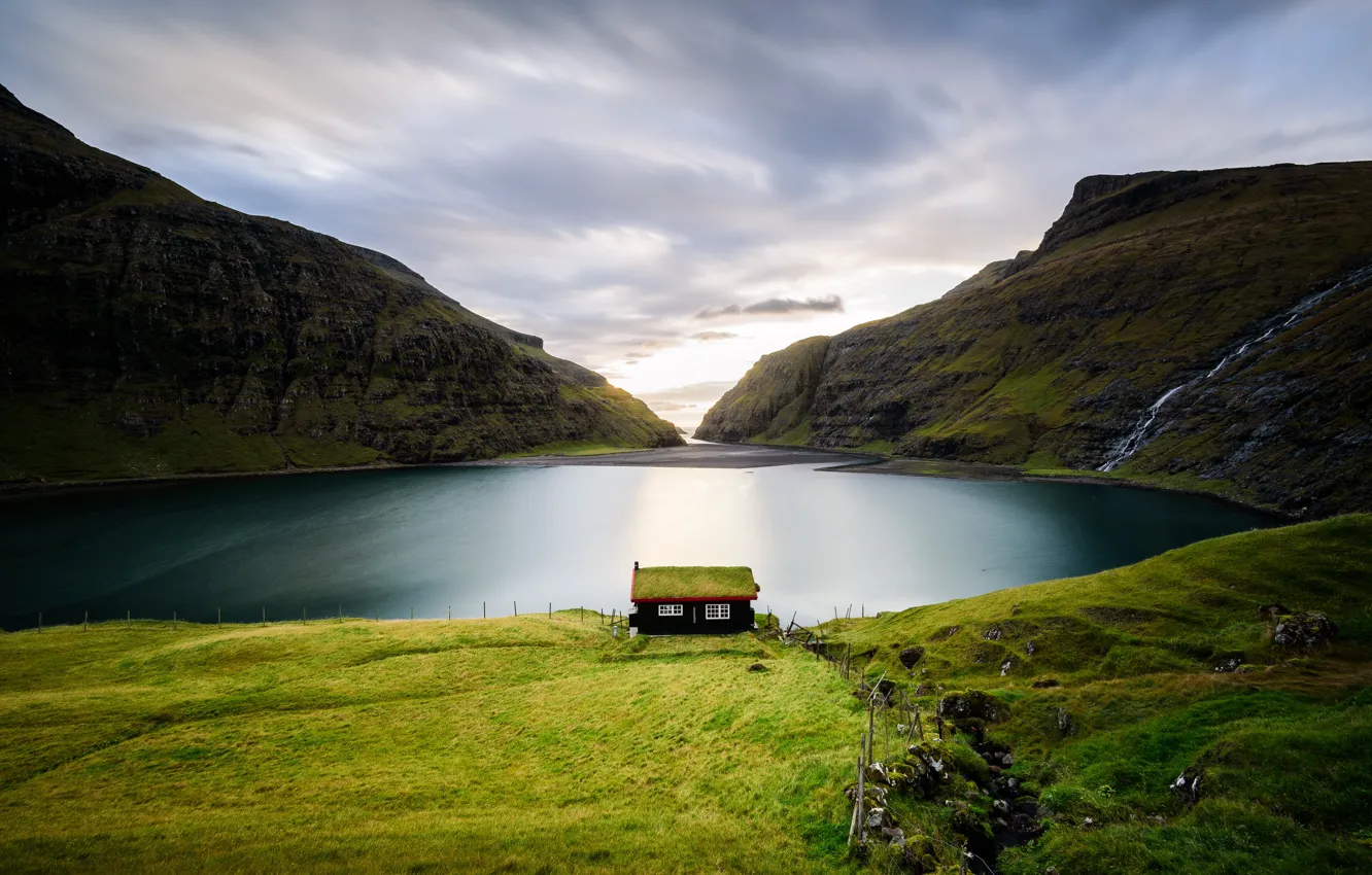 Photo wallpaper Faroe Islands, Saken, Streymoy, very small village