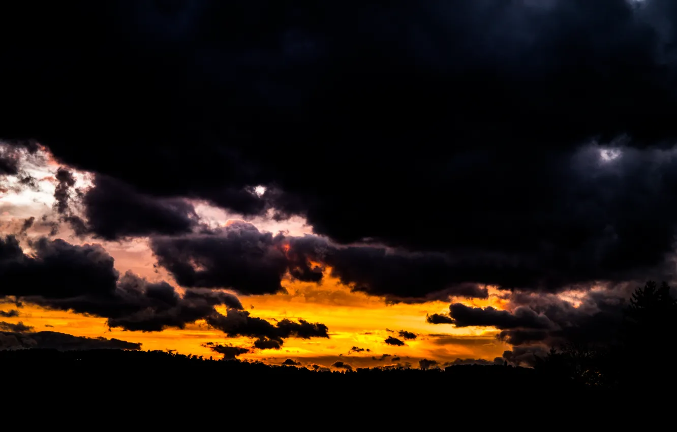 Photo wallpaper Dark, Clouds, Sky, Sunset, View, Gloomy