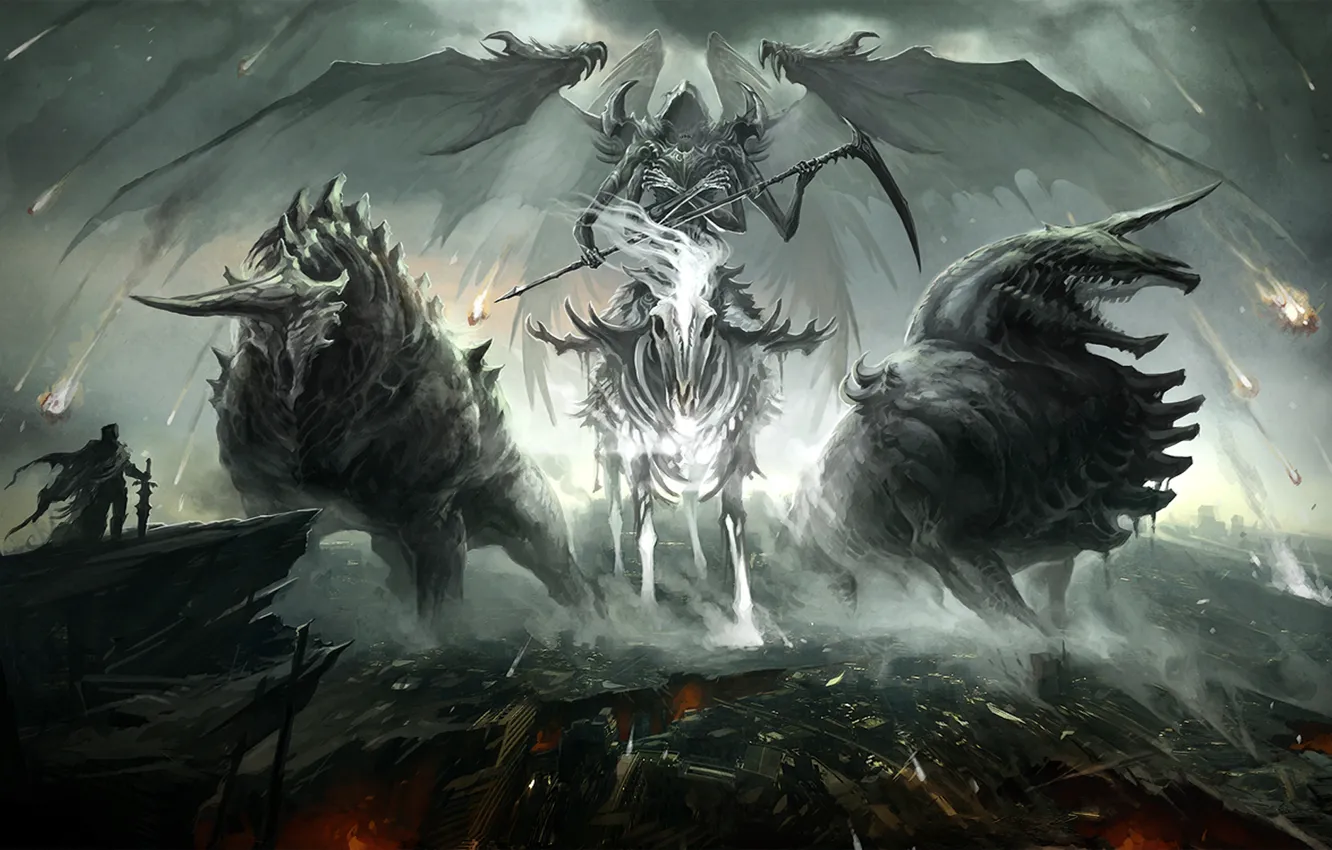 Photo wallpaper the demon, hero, rider, ruins