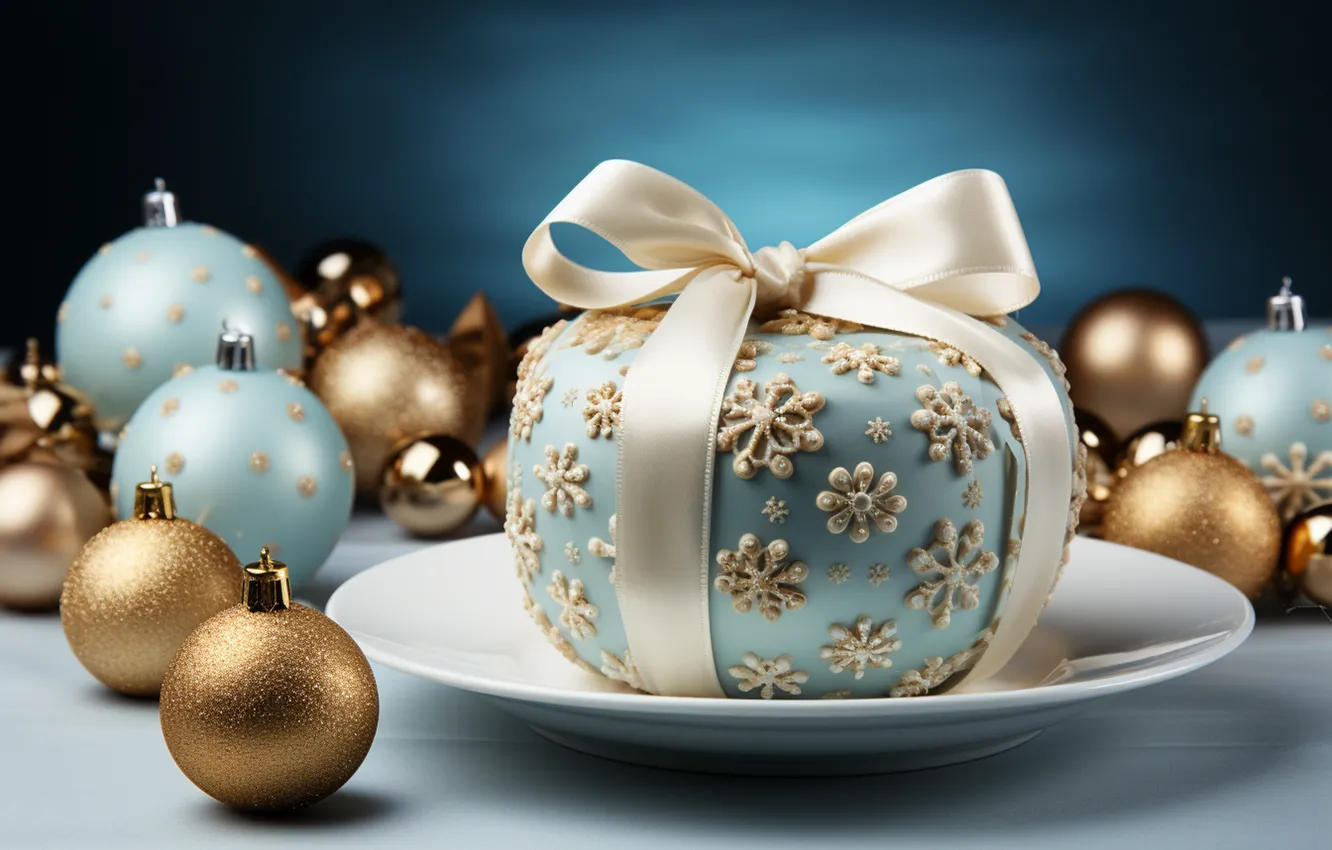 Photo wallpaper winter, snow, decoration, snowflakes, gift, balls, new year, Christmas