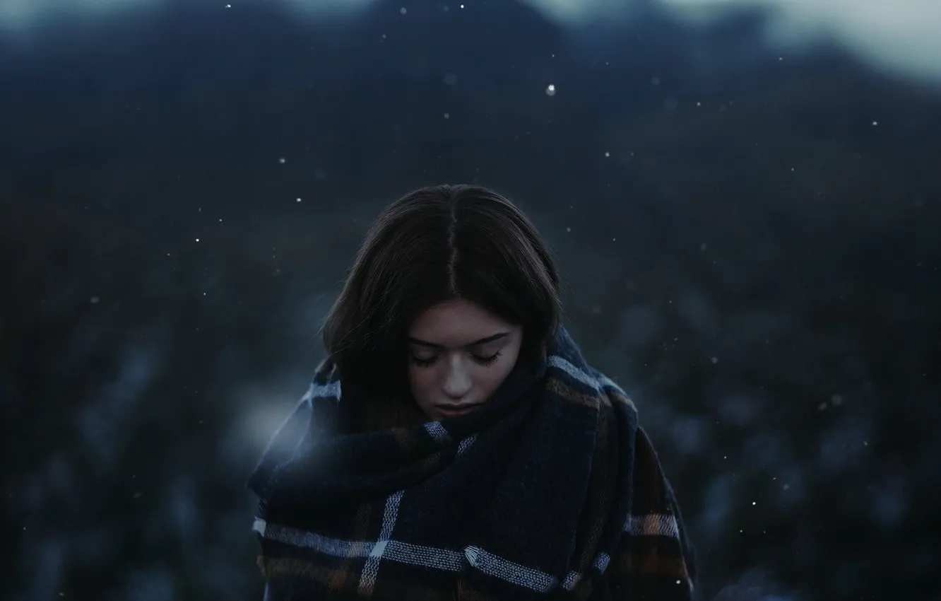 Photo wallpaper girl, snow, scarf, Alexander Shark