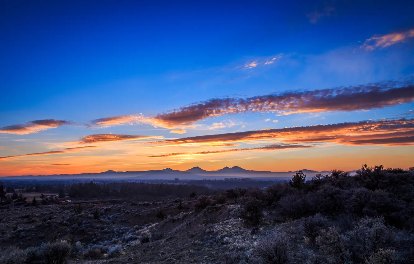 Photo wallpaper the sky, clouds, sunset, mountains, nature, USA, Oregon