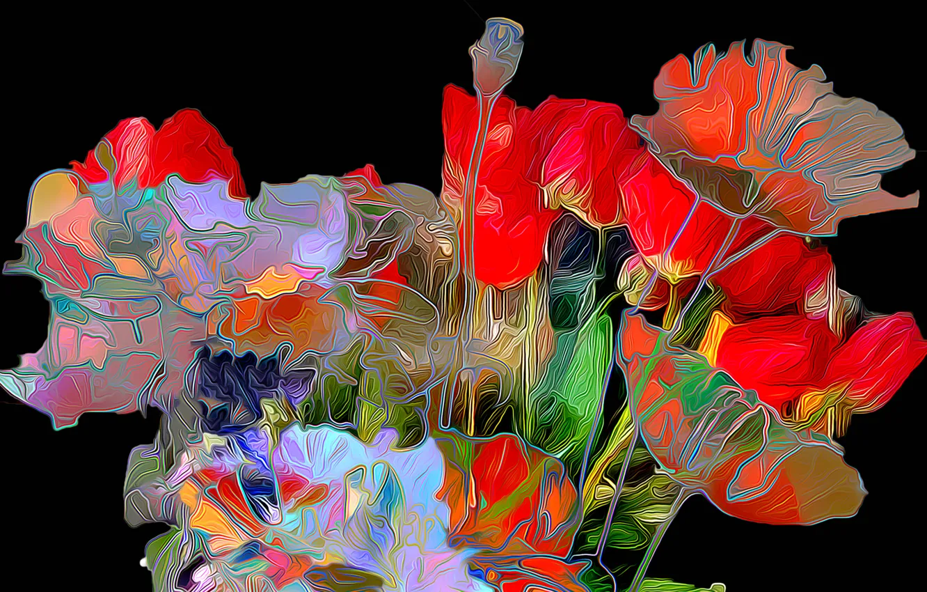 Photo wallpaper line, flowers, Maki, petals