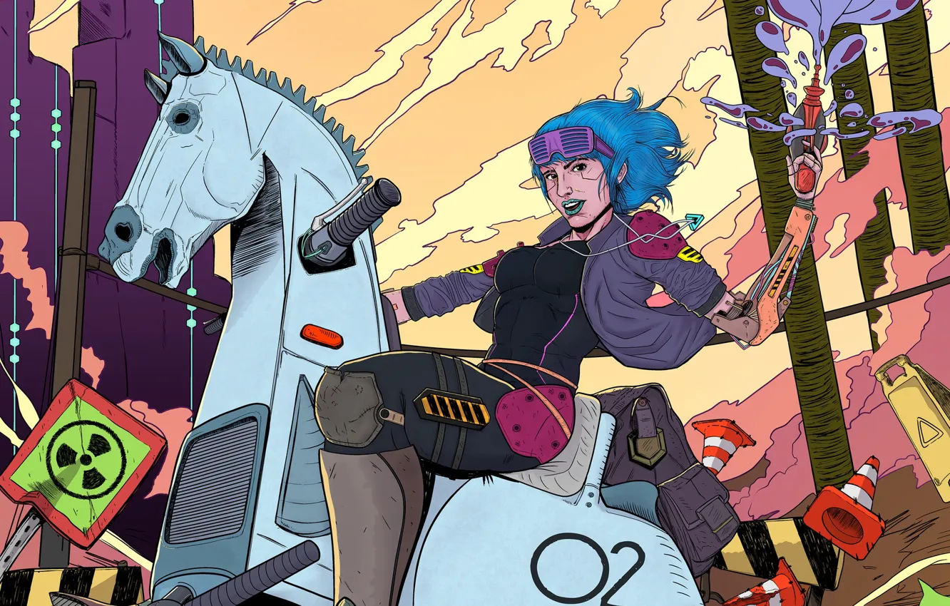 Photo wallpaper girl, style, fiction, horse, horse, art, girl, cyborg