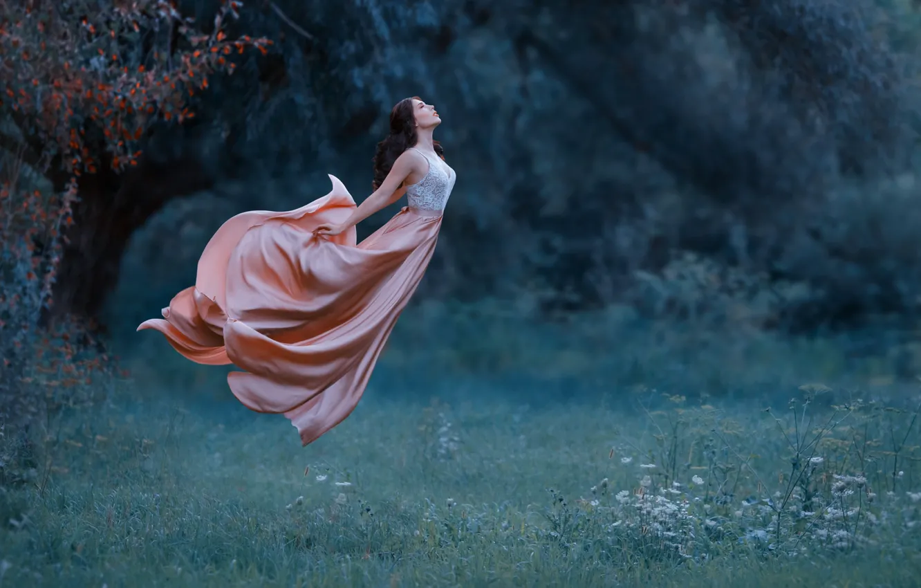 Photo wallpaper forest, grass, nature, dress, brown hair, photographer Irina Kharchenko