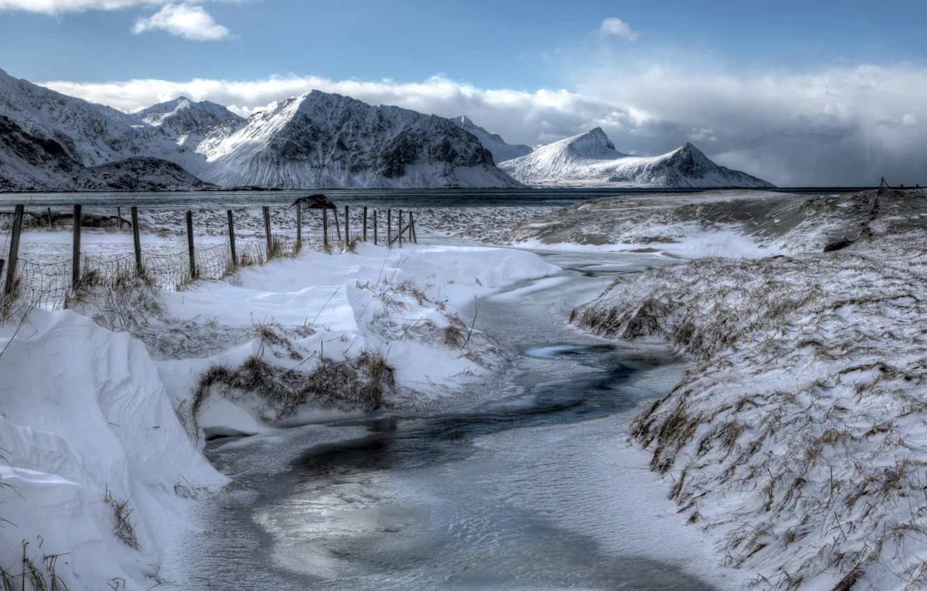 Photo wallpaper winter, nature, Haukland Beach