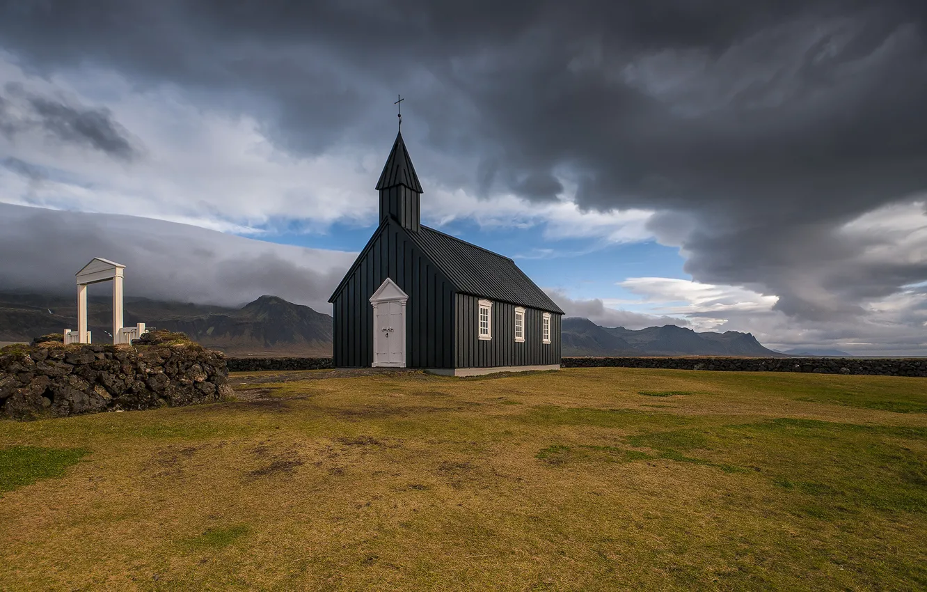 Photo wallpaper nature, Church, chapel, Iceland