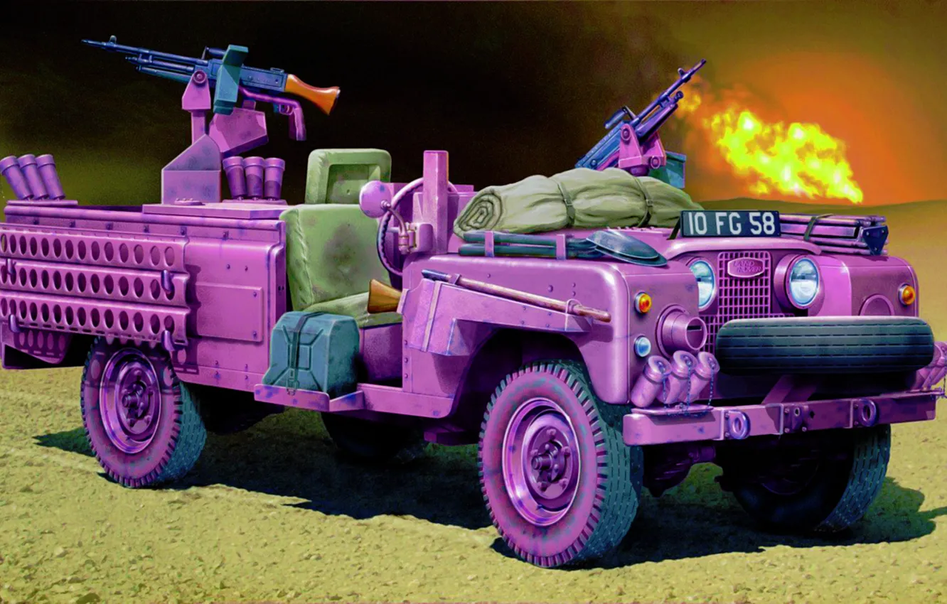 Photo wallpaper car, art, Land Rover SAS Recon vehicle &ampquot;Pink Panther&ampquot;, painting.war