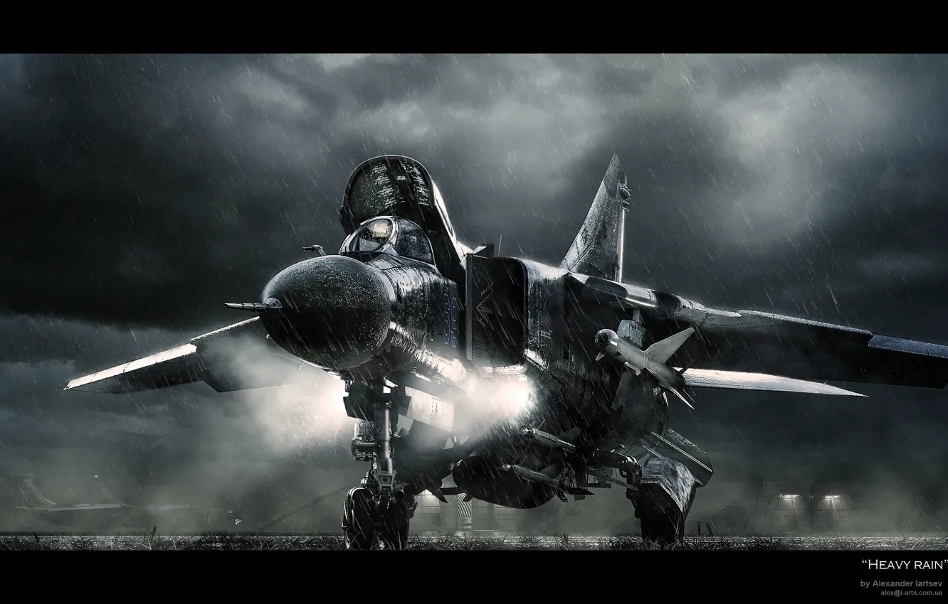 Photo wallpaper aviation, rain, fighter, the plane, multipurpose, Soviet, The MiG-23