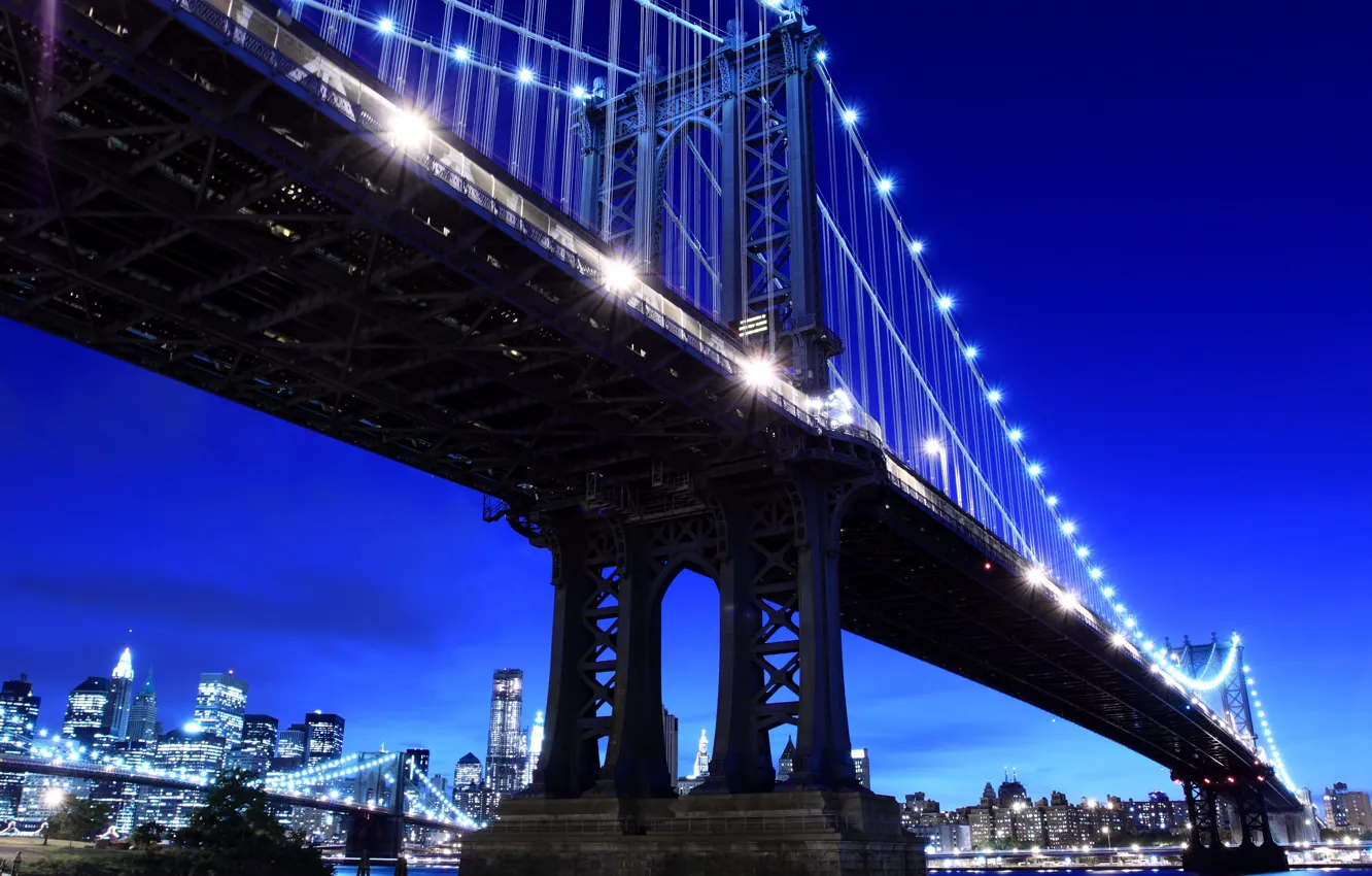 Photo wallpaper night, heart, New York, USA, Brooklyn bridge, megapolis, night, New York city
