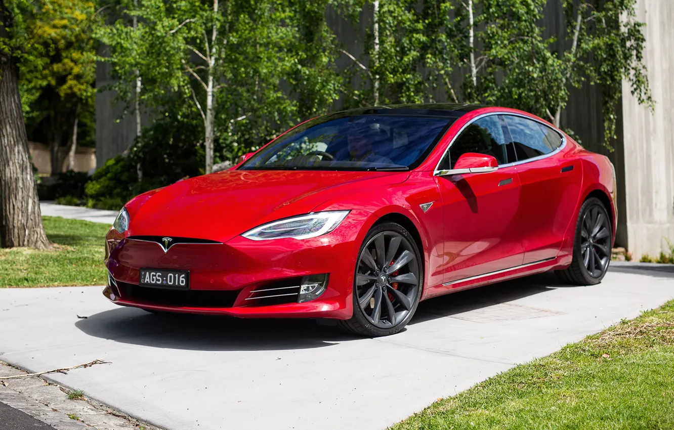 Photo wallpaper red, Tesla, Model S, P90D