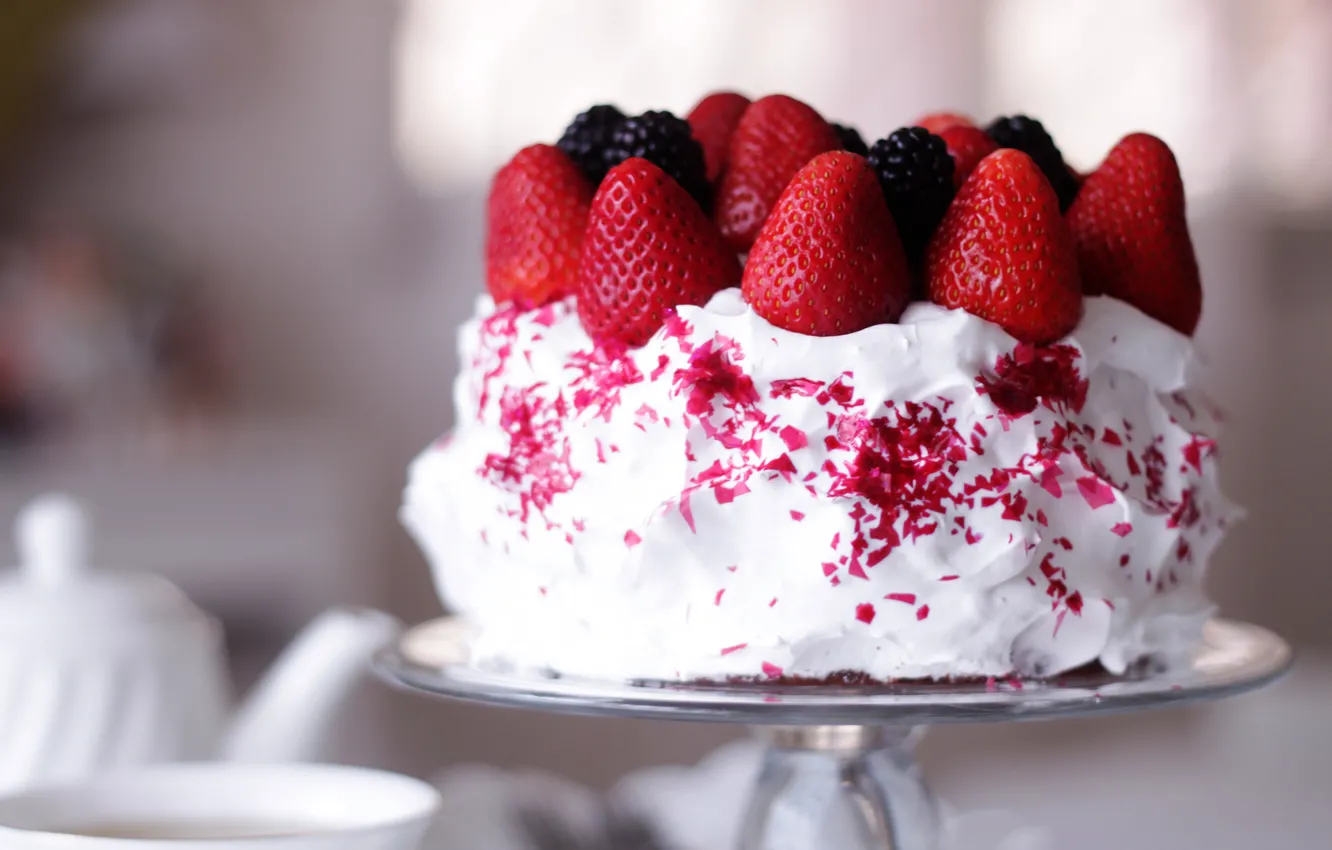 Photo wallpaper white, berries, strawberry, cream, BlackBerry, sweet, the