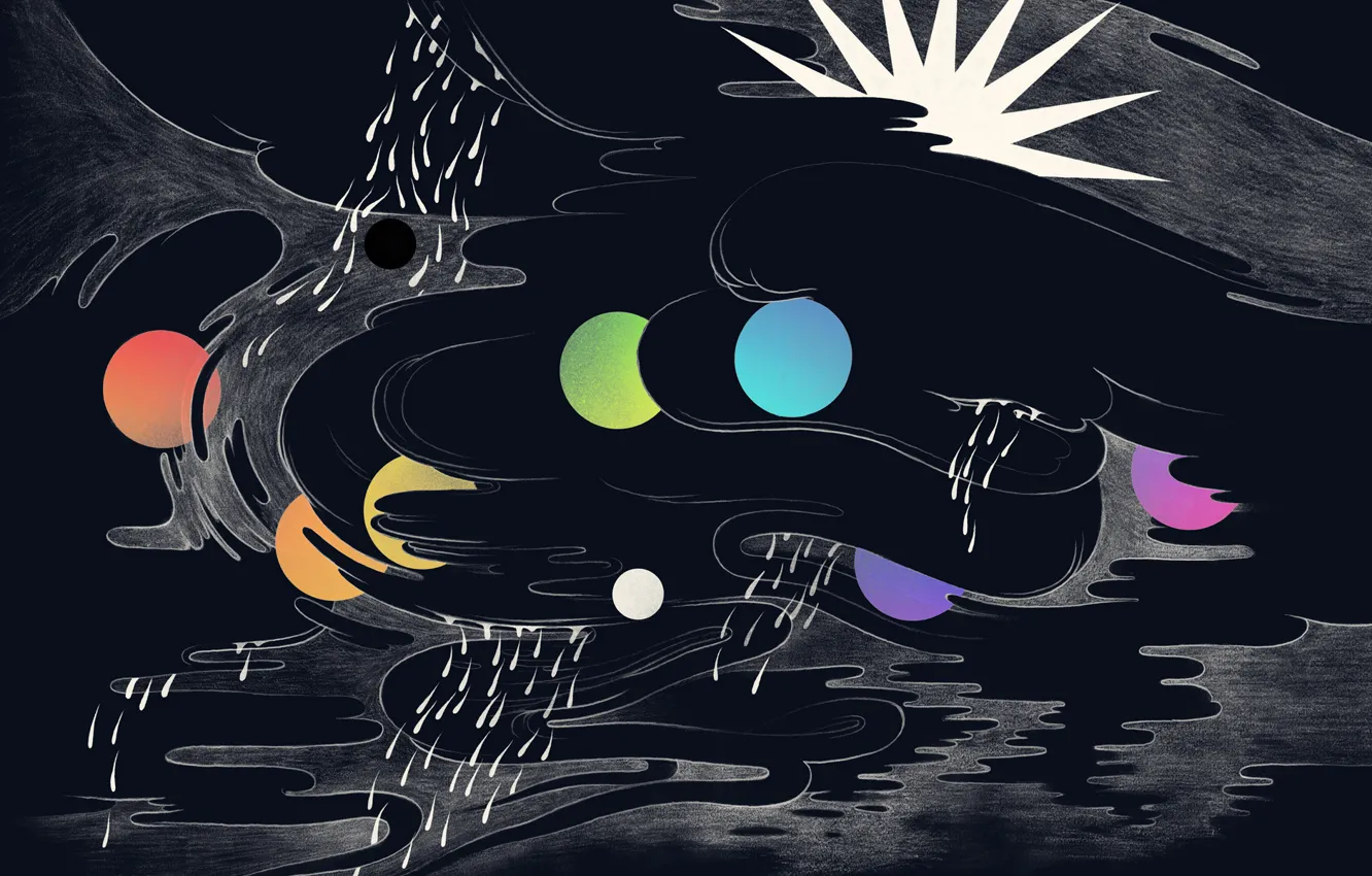 Photo wallpaper the sun, circles, clouds, rain, the moon, color