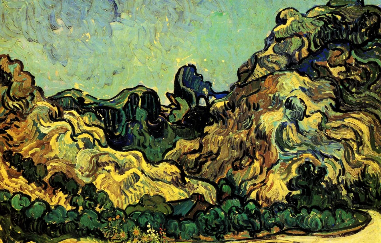 Photo wallpaper Vincent van Gogh, Mountains at Saint-Remy, with Dark Cottage
