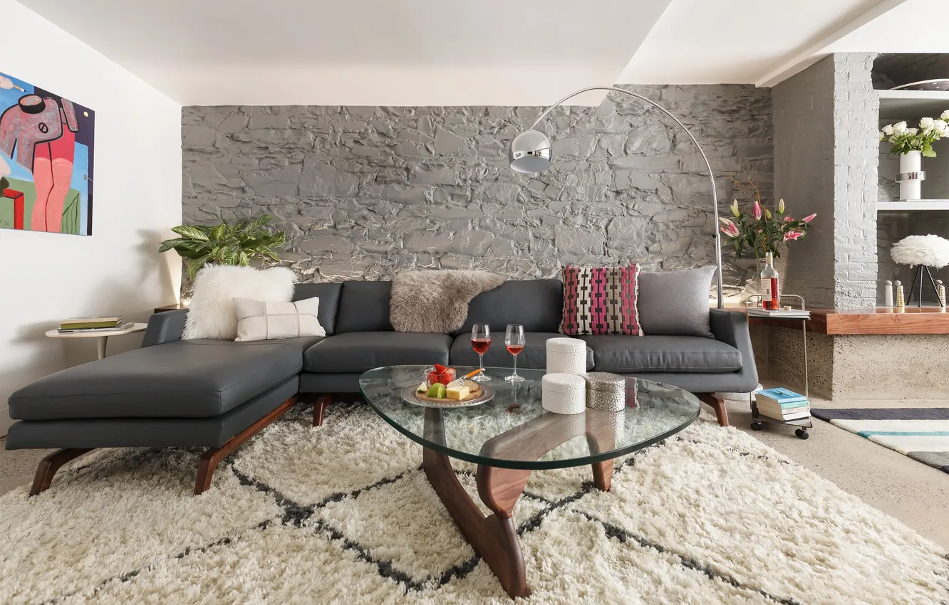 Photo wallpaper room, style, interior, Your Home Style, Interior Design Style, living room, grey sofa, design