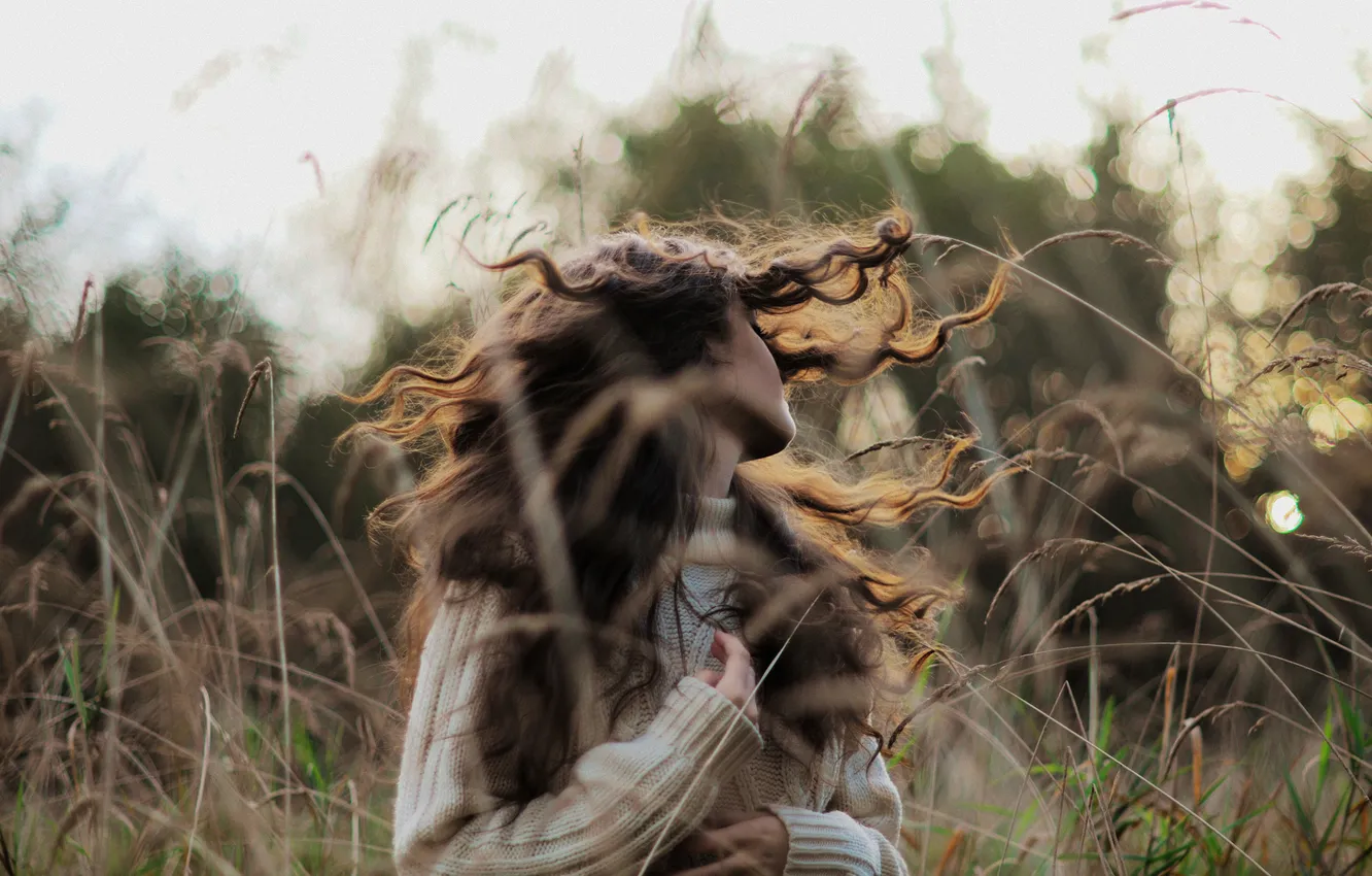 Photo wallpaper girl, spikelets, curls