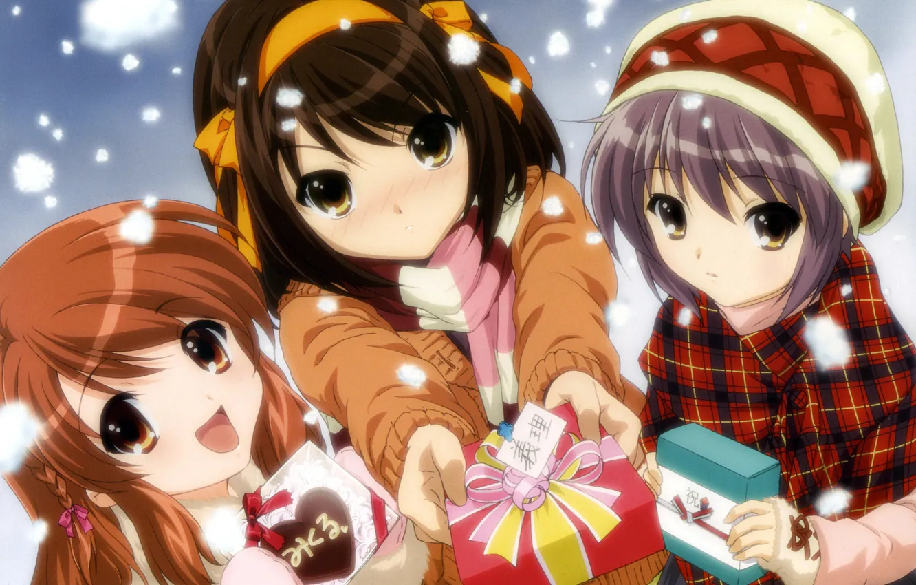 Photo wallpaper snow, gift, Asahina The Ships Must Leave, The Melancholy Of Haruhi Suzumiya, The Melancholy of …