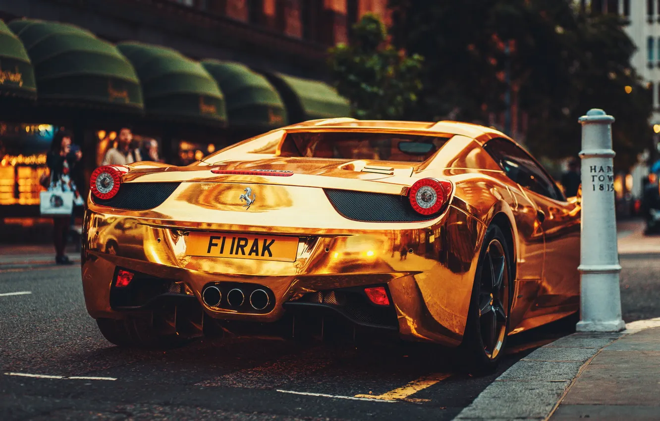 Photo wallpaper Ferrari, Ass, Italy, Ferrari, Gold, 458, Supercar, Italia