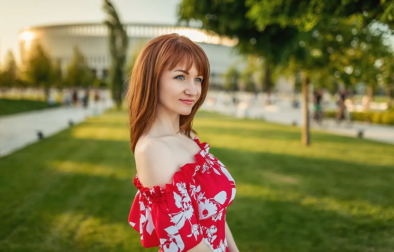Photo wallpaper model, pose, red dress, A Diakov George